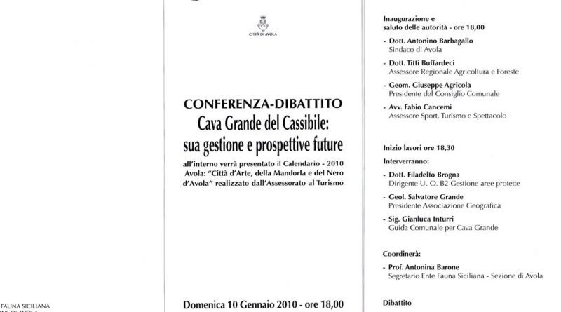 10-01-2010: Avola, Conferenza-Dibattito "Cava Grande del Cassibile: sua gestione e prospettive future".
