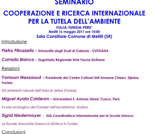 16-05-2011: Melilli - Sala Consiliare del Comune - Seminario di cooperazione e ricerca internazionale per la tutela dell'ambiente - "ITALIA-TUNISIA-PERU'"